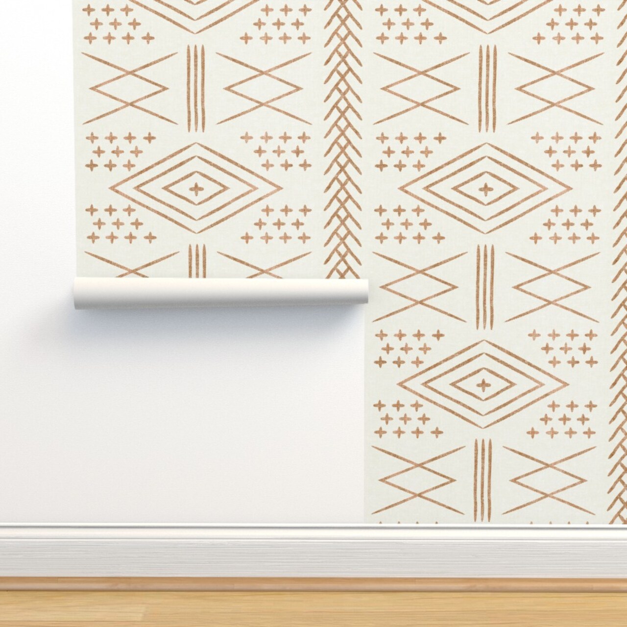 Vintage Moroccan Bone Dark Maple Beige Boho Trendy Tribal Farmhouse & Modern Bohemian Home Geometric Mudcloth Custom Removable Wallpaper by Spoonflower Peel & Stick Wallpaper 2FT Wide